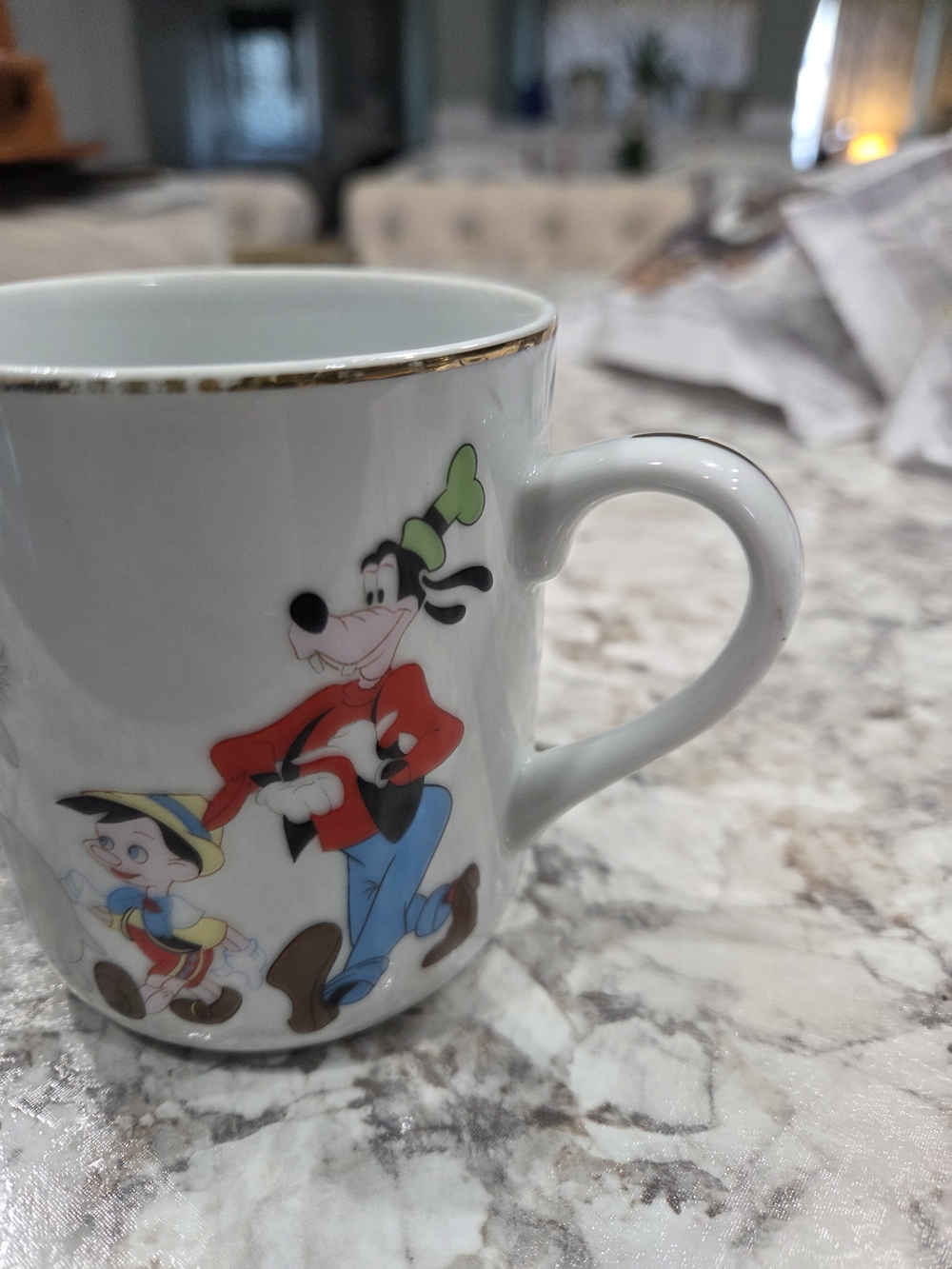 Vintage Walt Disney Productions Gold Rim Coffee Mug Japan Mickey Goofy Dumbo